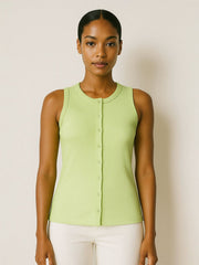 Ribbed Button Through Sleeveless Vest Top