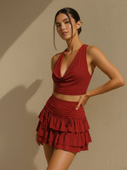 Tie Front Slinky Frill Detail Shorts