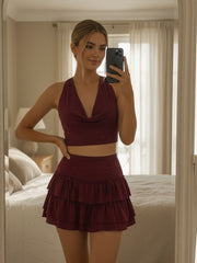 Tie Front Slinky Frill Detail Shorts