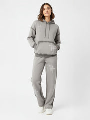 Acid Wash Oversized Crucifix geborduurde fleece coördin