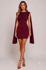 Cape Sleeve Ruched Mini Dress