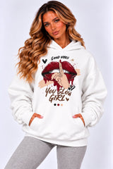 Bold Lips & Slogan Graphic Print Hoodie