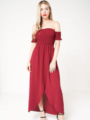 Wrap Front Shirred Maxi Kleid
