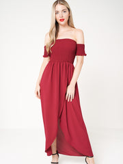 Wrap Front Shirred Maxi Kleid