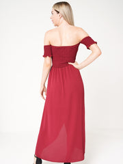 Wrap Front Shirred Maxi Kleid