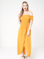 Wrap Front Shirred Maxi Kleid