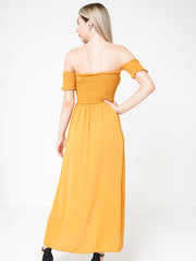 Wrap Front Shirred Maxi Kleid