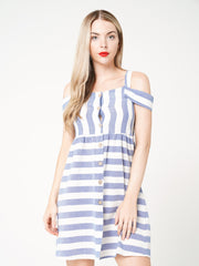 Button Front kaltes, schultergestopftes Kleid