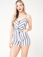 Button Front Striped Cami Playsuit