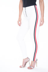 Side Stripe ritsen leggings op