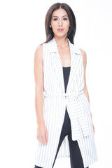 Blazer de cintura de corbata de rayas