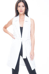 Blazer de cintura de corbata de rayas