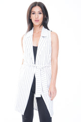 Blazer de cintura de corbata de rayas