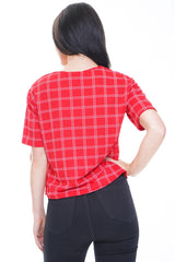 Button Front Grid Check Top