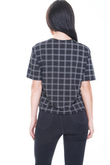 Button Front Grid Check Top