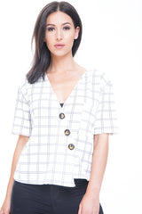 Button Front Grid Check Top