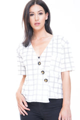 Button Front Grid Check Top