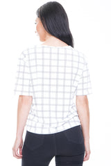Button Front Grid Check Top