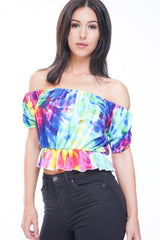 Multi Coloured Splash Print Bardot Top
