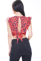 Leopard Print Crop Top With Frill Detail