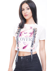 Cover Girl Graphic Applique Mesh Crop Top