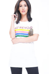 AU REVOIR Slogan Glitter Graphic T-Shirt