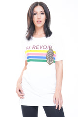 AU REVOIR Slogan Glitter Graphic T-Shirt
