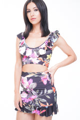 Rüschendetail Crop Top & Rock Blumenkoord