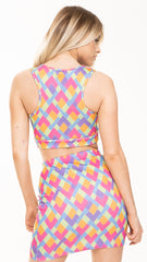 Multi Coloured Print Crop Top And Skirt Co-ord