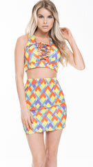 Multi Coloured Print Crop Top And Skirt Co-ord