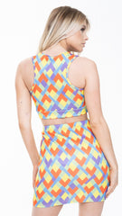 Multi Coloured Print Crop Top And Skirt Co-ord