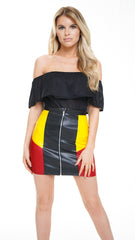 Zip Front Color Block PU falda