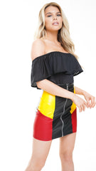 Zip Front Color Block PU falda