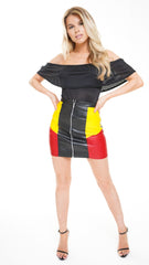 Zip Front Color Block PU falda