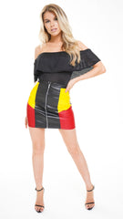 Zip Front Color Block PU falda