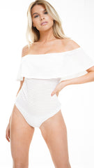 Gestreepte mesh franje bardot bodysuit