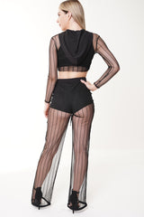 Sheer Mesh Hooded Crop Top & Trouser Co-ord