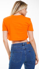 Applique Girl Face Crop Top With Tassels