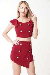 Mock Button Asymmetrical Mini Skirt
