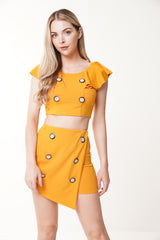 Mock Button Asymmetrical Mini Skirt