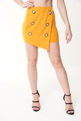 Mock Button Asymmetrical Mini Skirt