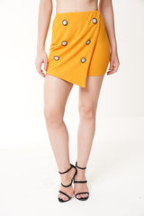 Mock Button Asymmetrical Mini Skirt
