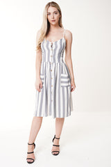 Striped Button Front Cami Dress
