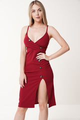 Wrap Front Mock Button Cami Dress