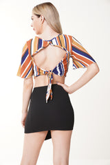 Cut Out Knot Back Striped Crop Top