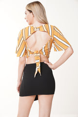 Cut Out Knot Back Striped Crop Top