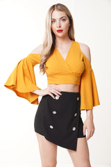 Wrap Front Cold Shoulder Crop Top