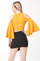 Wrap Front Cold Shoulder Crop Top