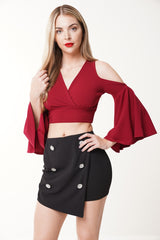 Wrap Front Cold Shoulder Crop Top