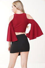 Wrap Front Cold Shoulder Crop Top